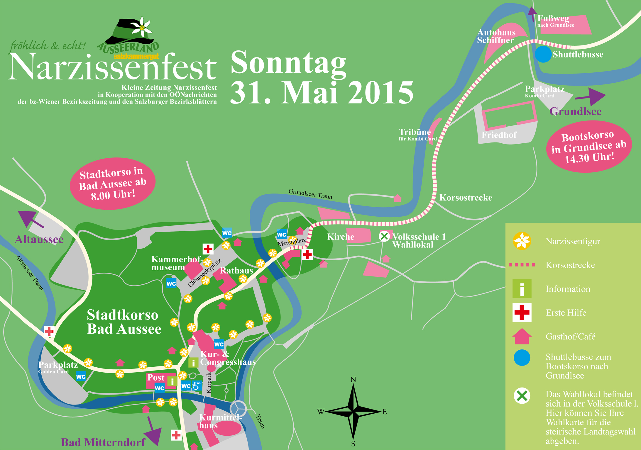 Alle Besucher erhalten an den Eingängen einen kostenlosen Info-Flyer mit einer Übersichtskarte. Foto: narzissenfest.at (frei)