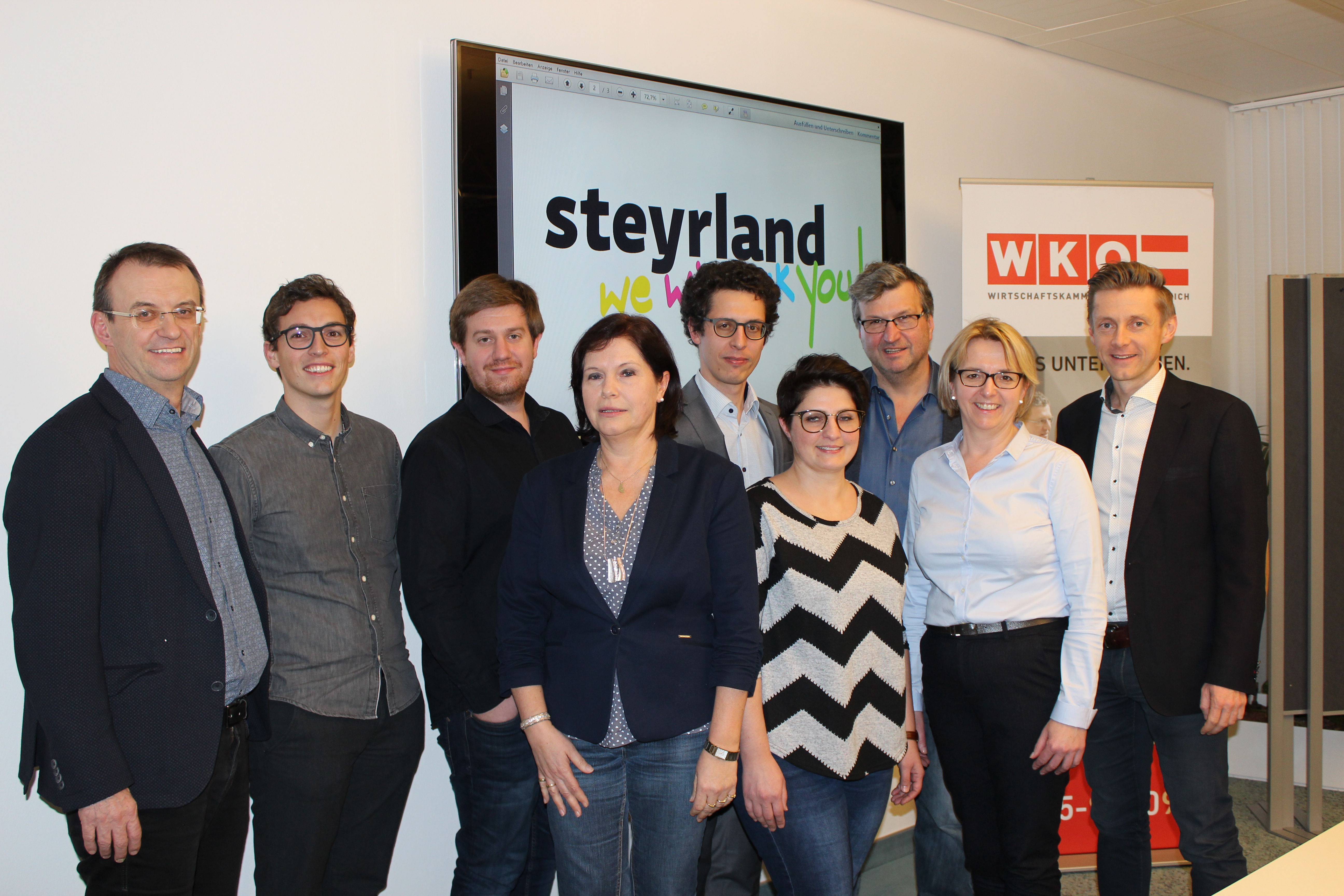 Unter anderem sind Alois Aigner, Markus Moser, Felix Aichberger, Barbara Ende, Johannes Behr-Kutsam, Monika Hartl, Peter Guttmann, Judith Ringer und Mario Pramberger bei den Arbeitsgruppen dabei (v. l. n. r.). Foto: WKO (frei)
